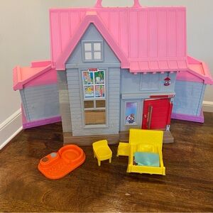 Fisher-Price Pink and Gray Dollhouse with Accessories Little People Big Helpers